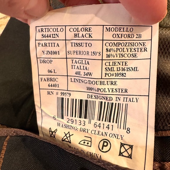 Caravelli Italy Classic Design Black Oxford 2 Piece Suit Jacket & Pants 40L 34W - Picture 4 of 16